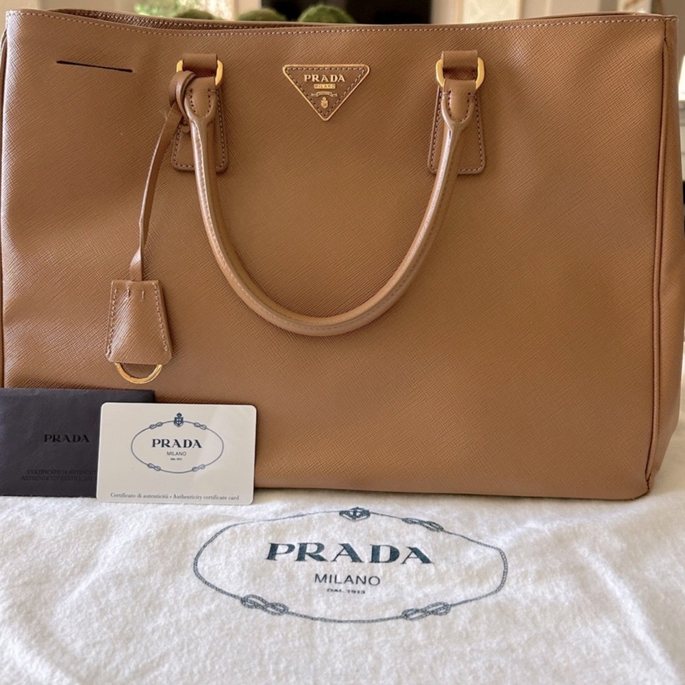 Prada Saffiano Camel with clip closure